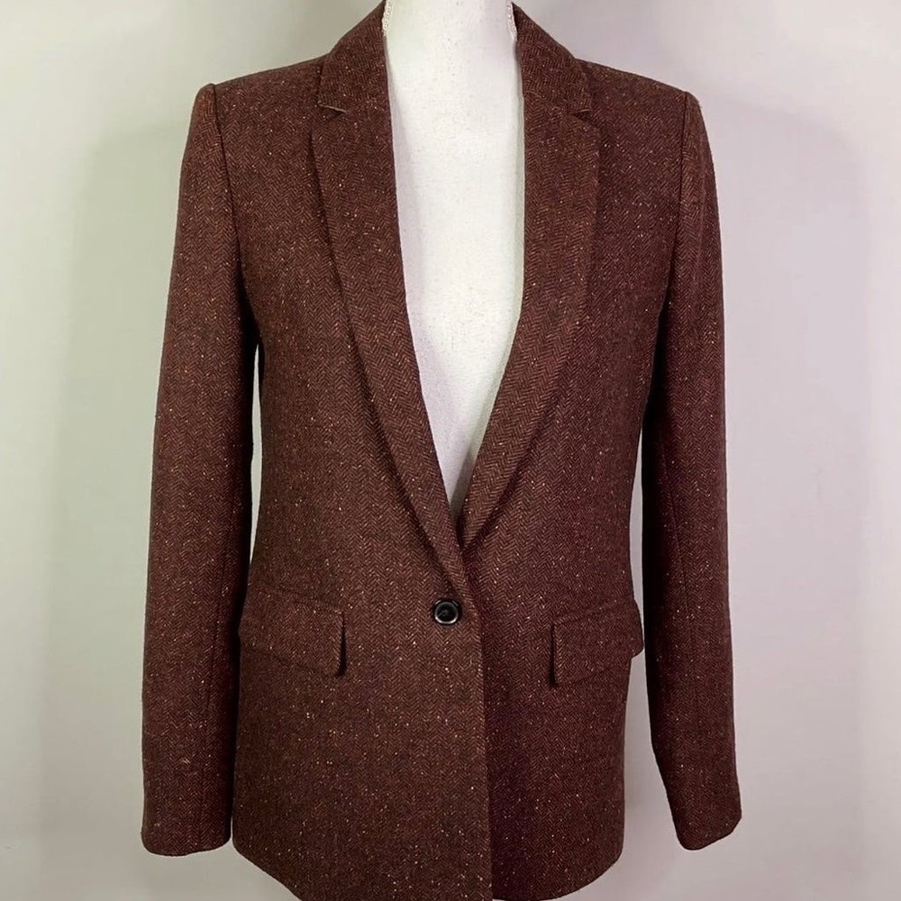 Banana Republic size 4 longline blazer wool blend burgundy herringbone